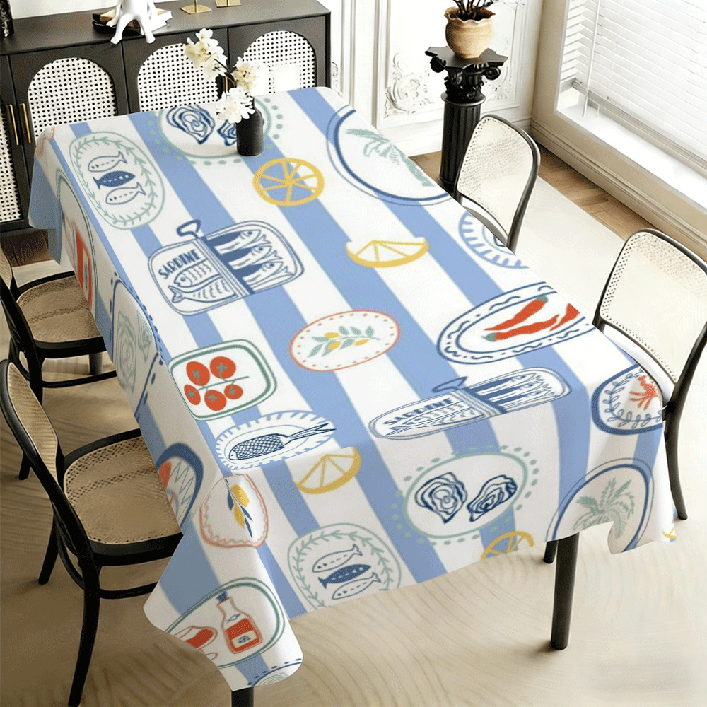 Kitchen Appliances White - Blue White Striped Seafood Rectangle Tablecloth